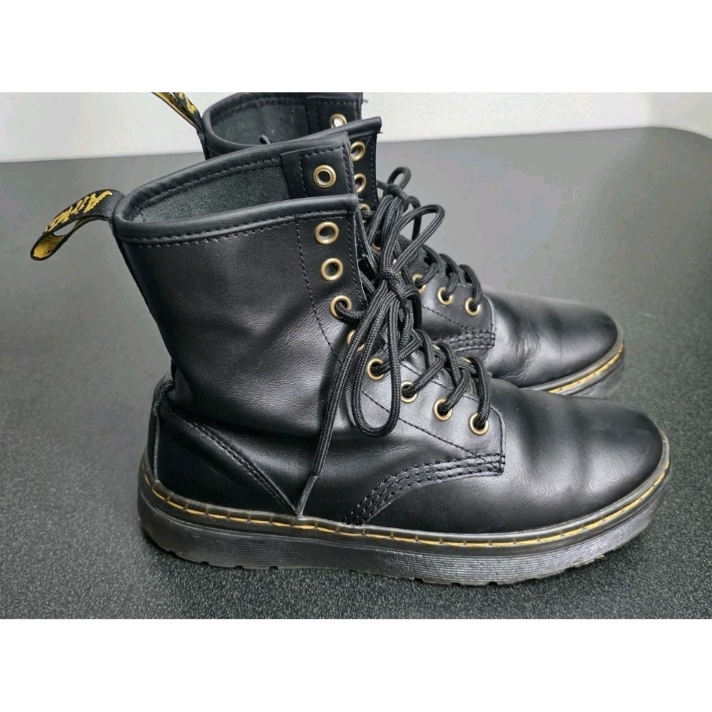 Dr Martens Zavala Combat Boots Women 5 M Black Leather Lace Up Moto Grunge EUC